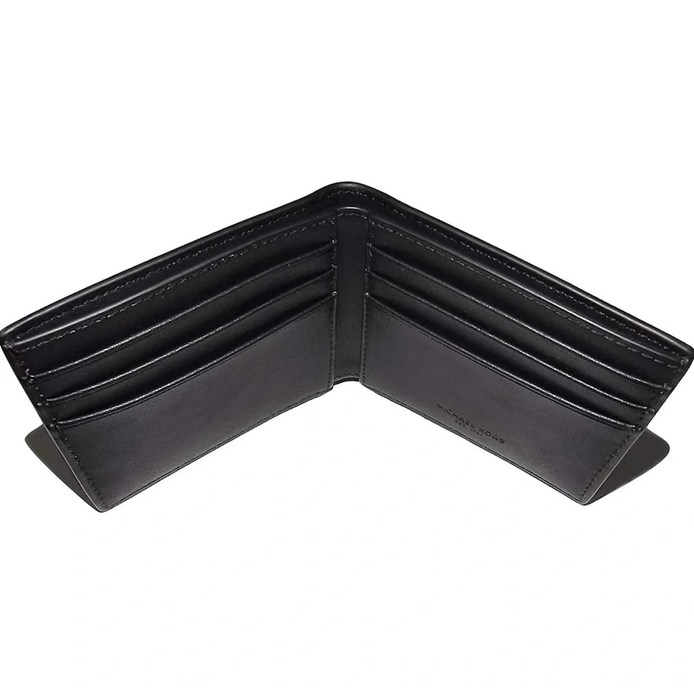 New Michael Kors Slim Logo Billfold Wallet Black High Quality Pebbled Leather